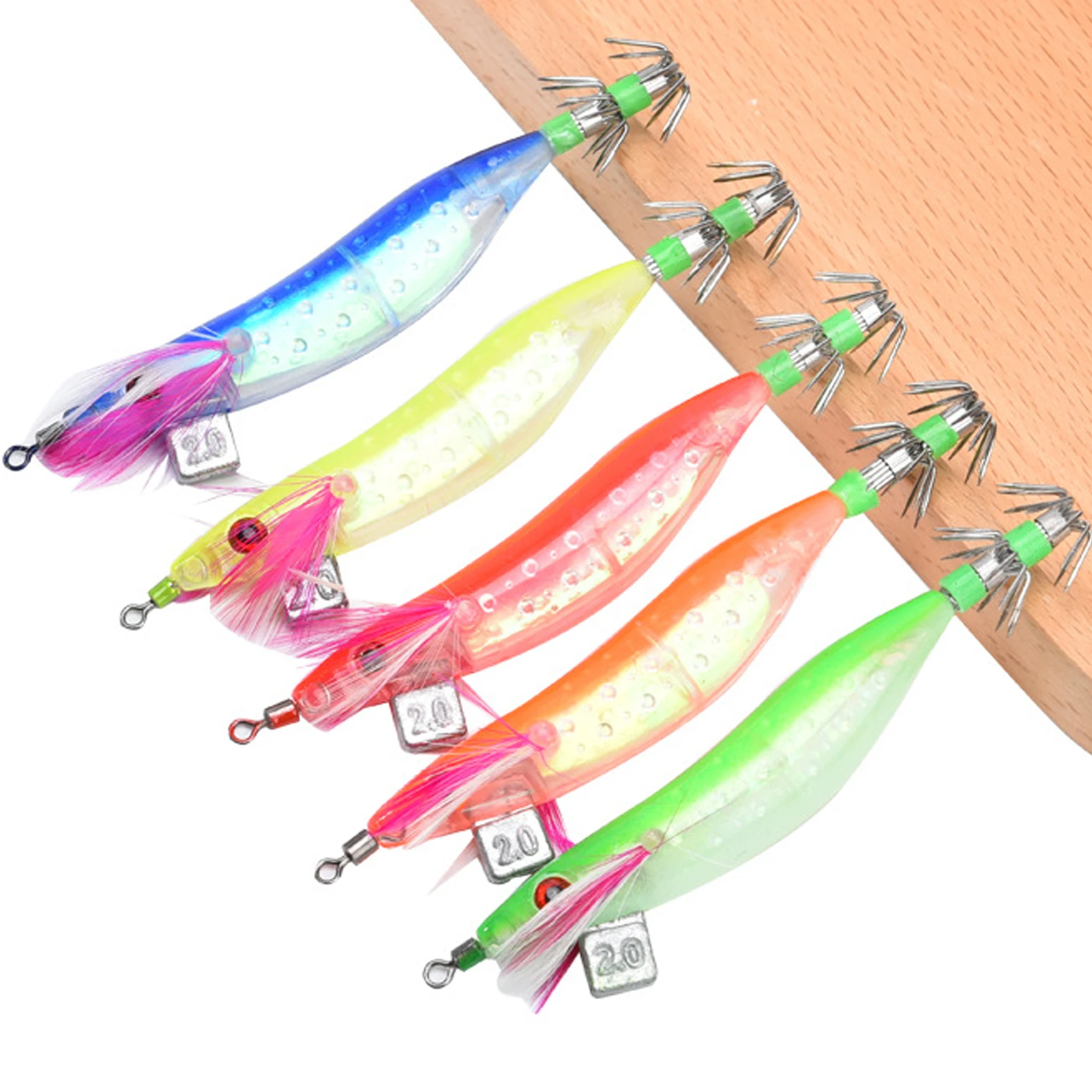 Anzuelos de calamar luminosos para pesca en el mar con púas