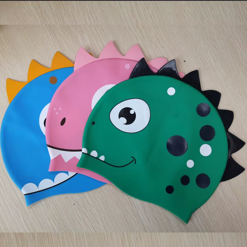 Gorro natación silicona dinosaurio – Elástico resistencia agua adultos niños - imagen 4