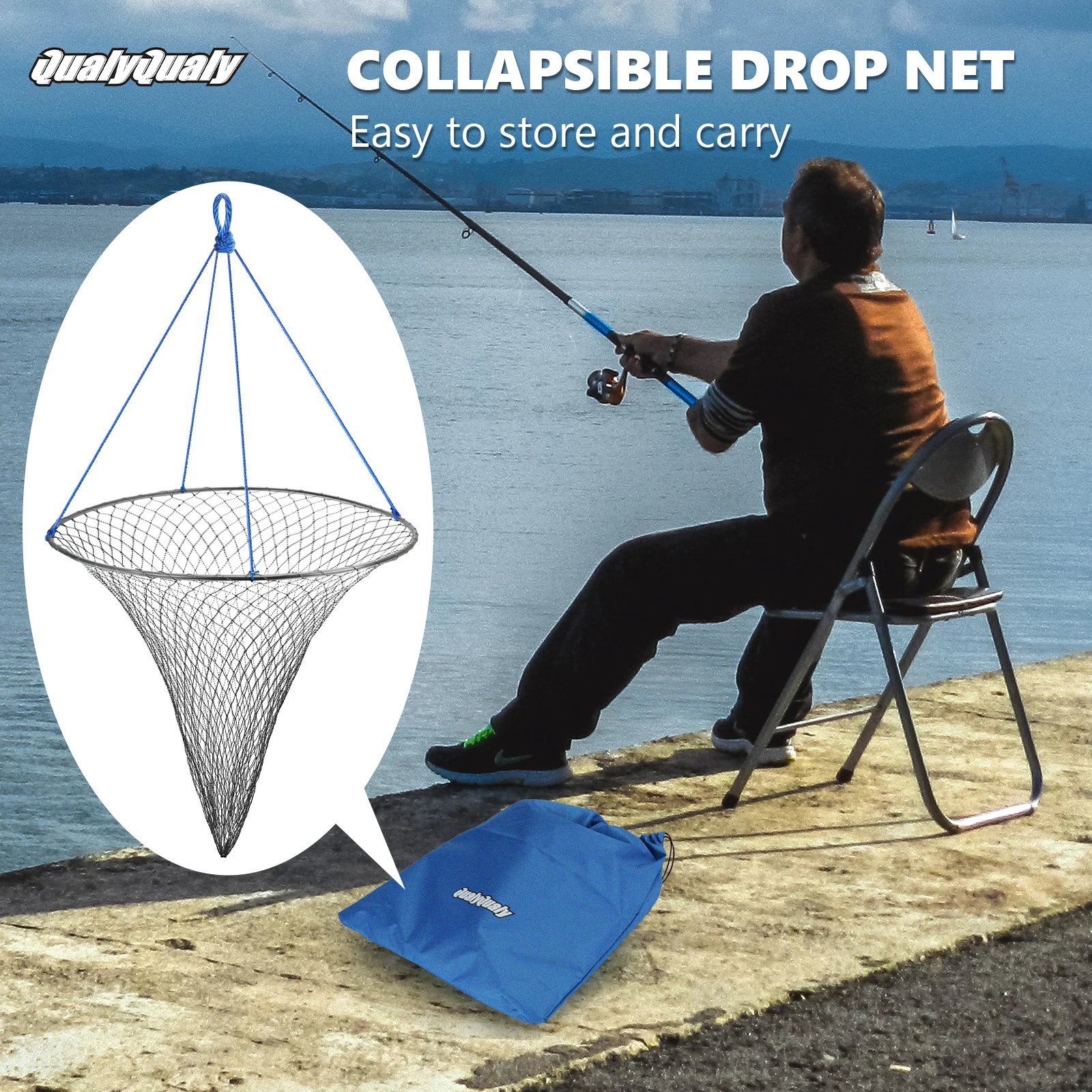 Red de pesca plegable grande para muelles y puentes