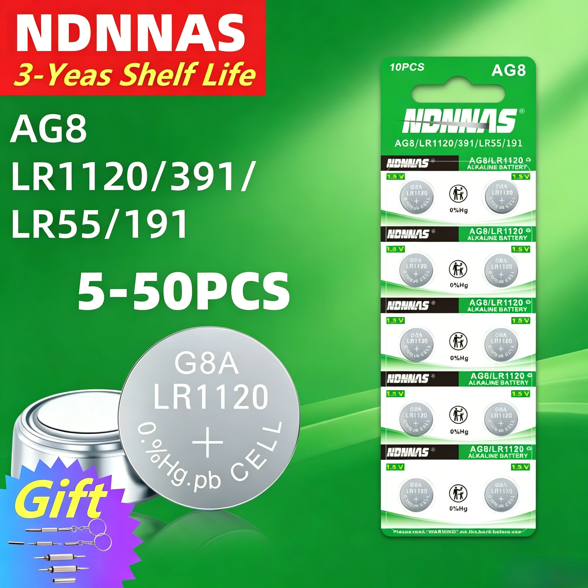 Pilas de botón AG8 LR1120 en envase