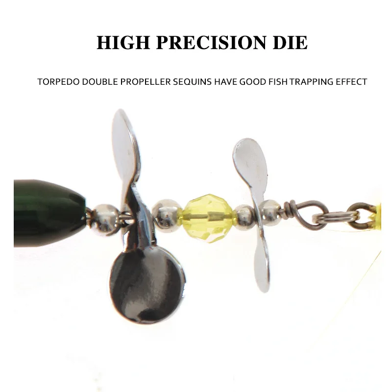 Señuelos giratorios doble hoja metal pintado con peso y triple pluma - imagen 5