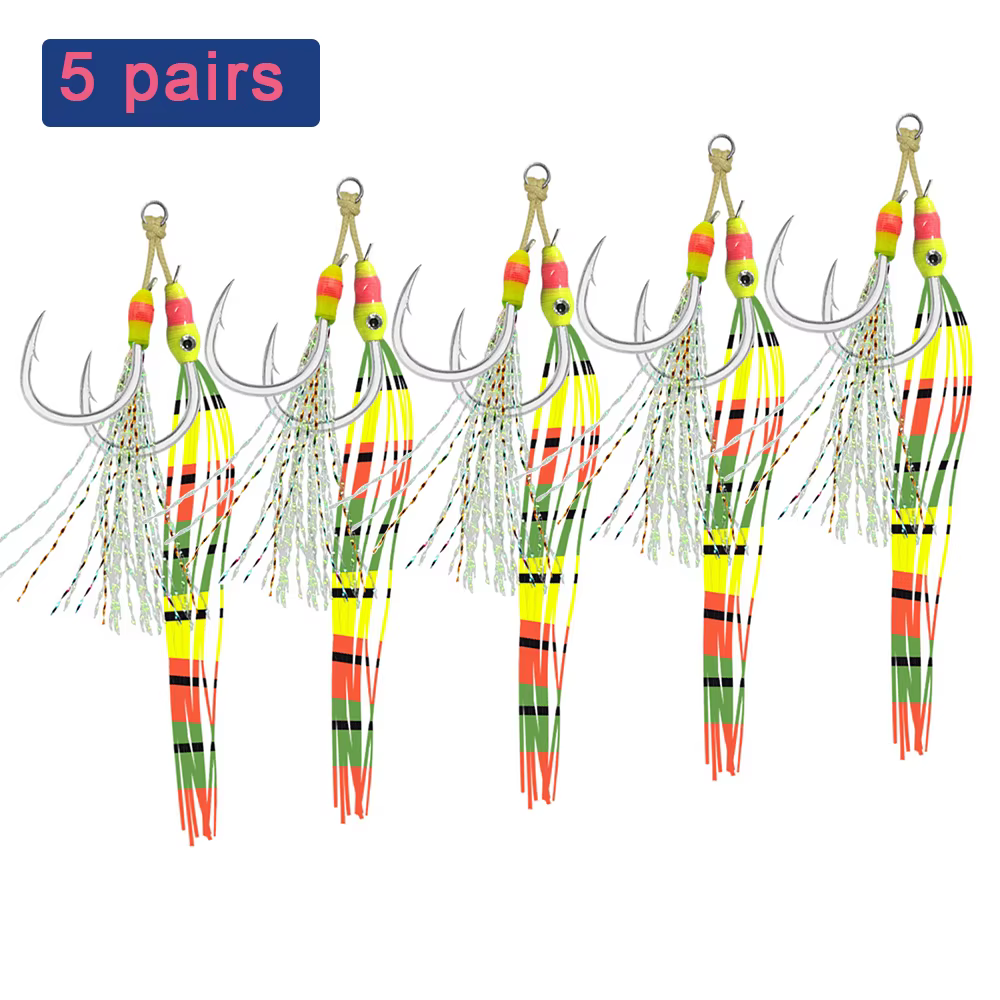 Anzuelos jigging con plumas de colores para agua salada lucio 3D