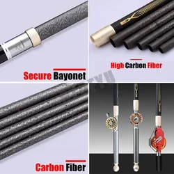 Caña de pescar carbono ultraligera multifuncional resistente para ríos