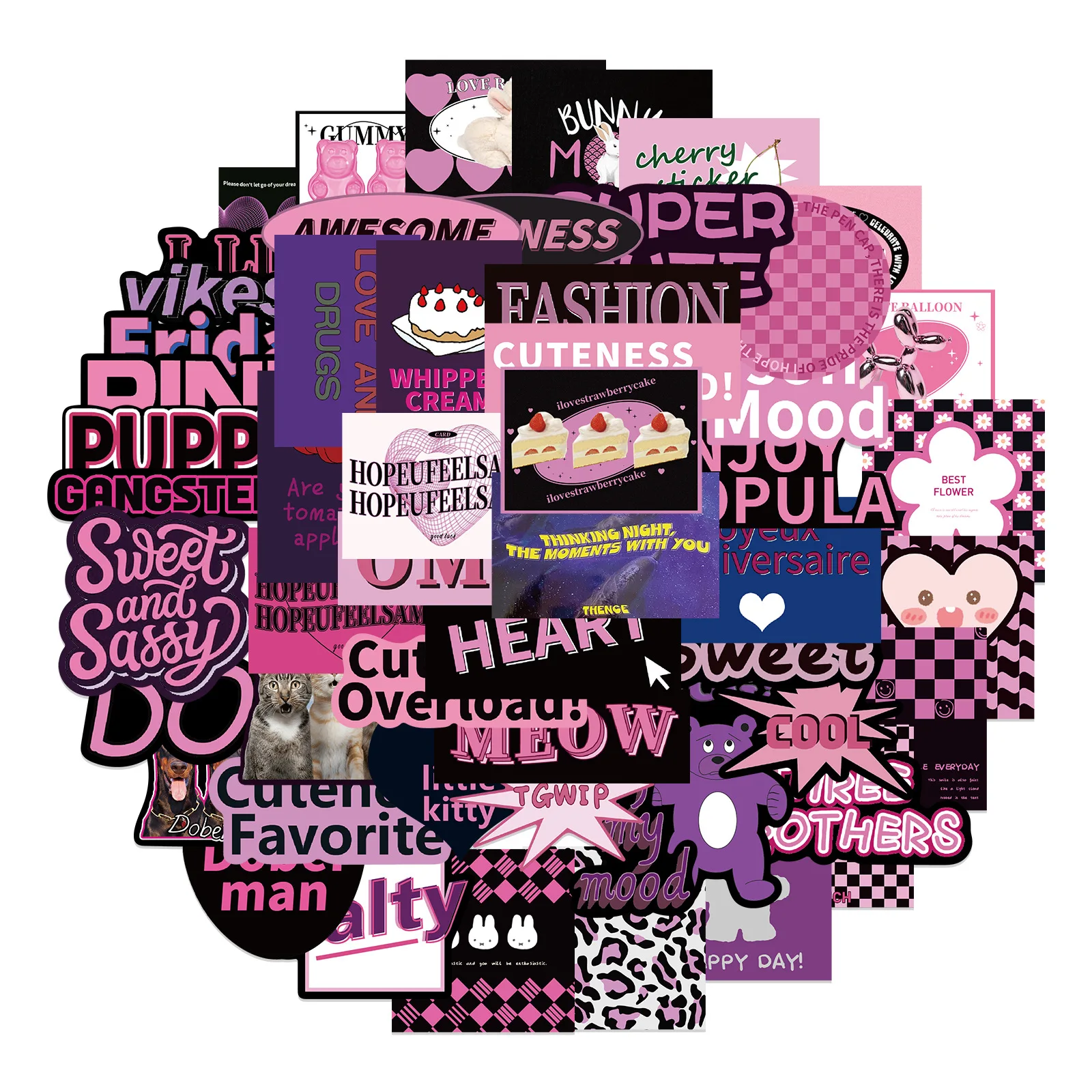 Detalle de diseños variados del pack de pegatinas