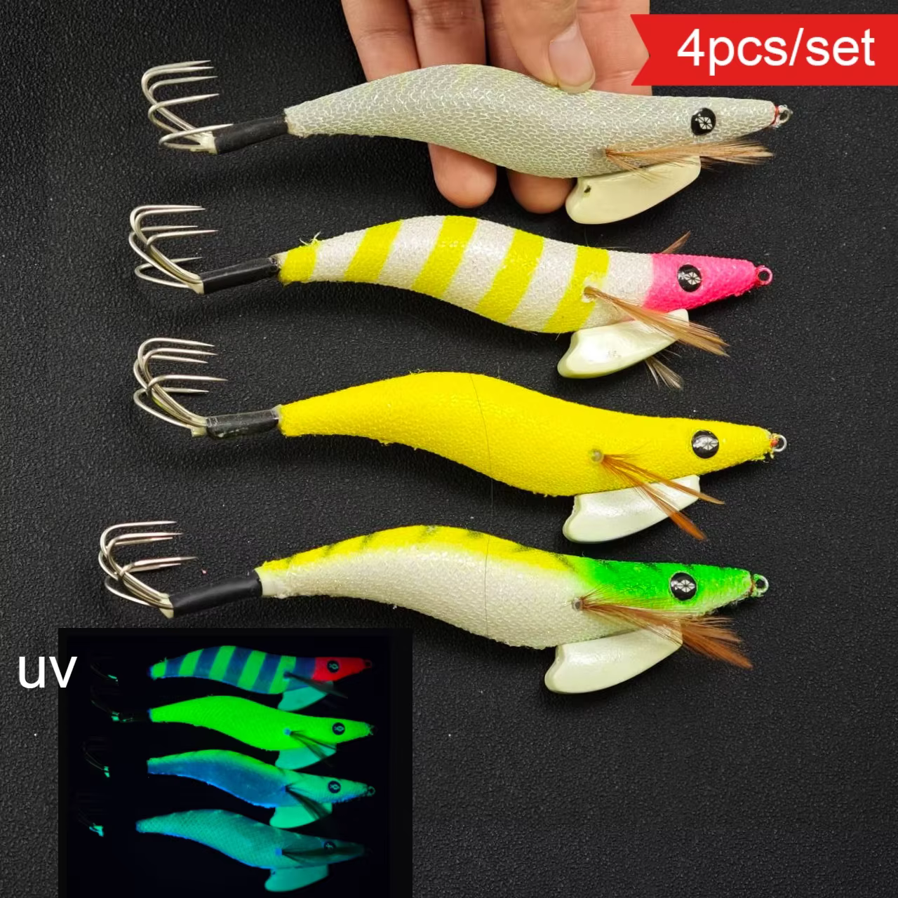 Señuelo Egi de madera con brillo UV para calamares y sepias - imagen 2