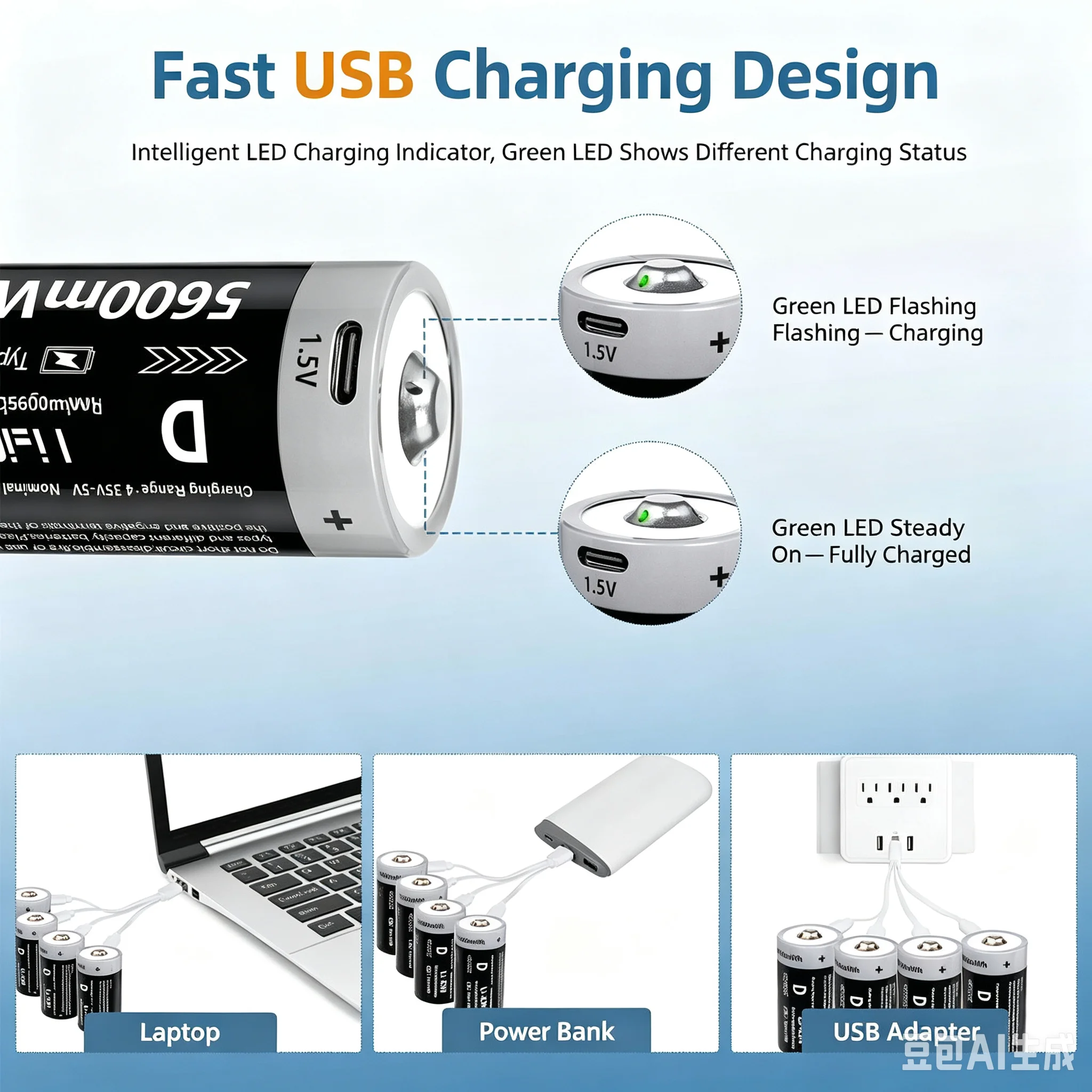 Baterías recargables AA y AAA USB 1.5V de alta capacidad