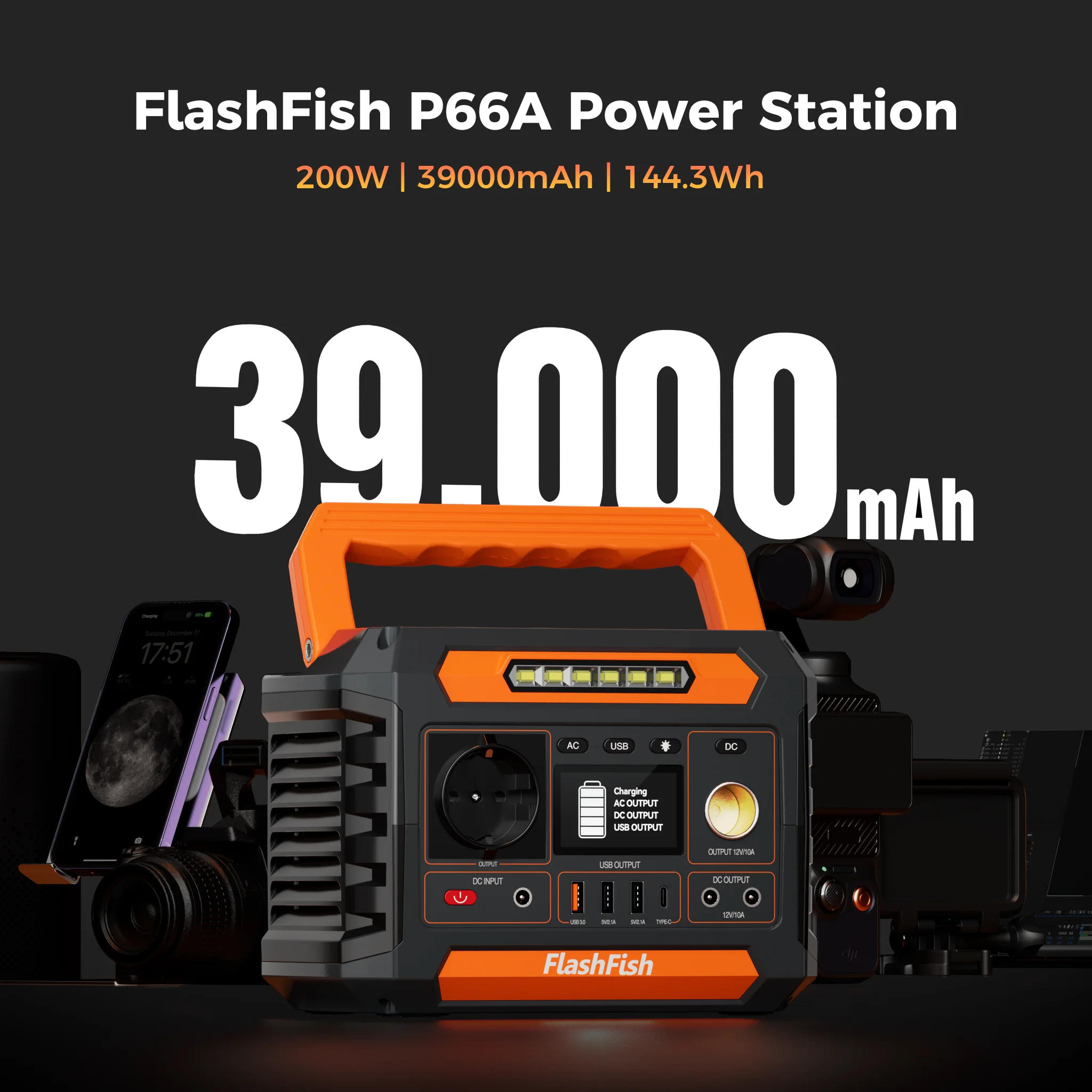 Flashfish P66A Estación de energía portátil 288Wh con batería LiFePO4