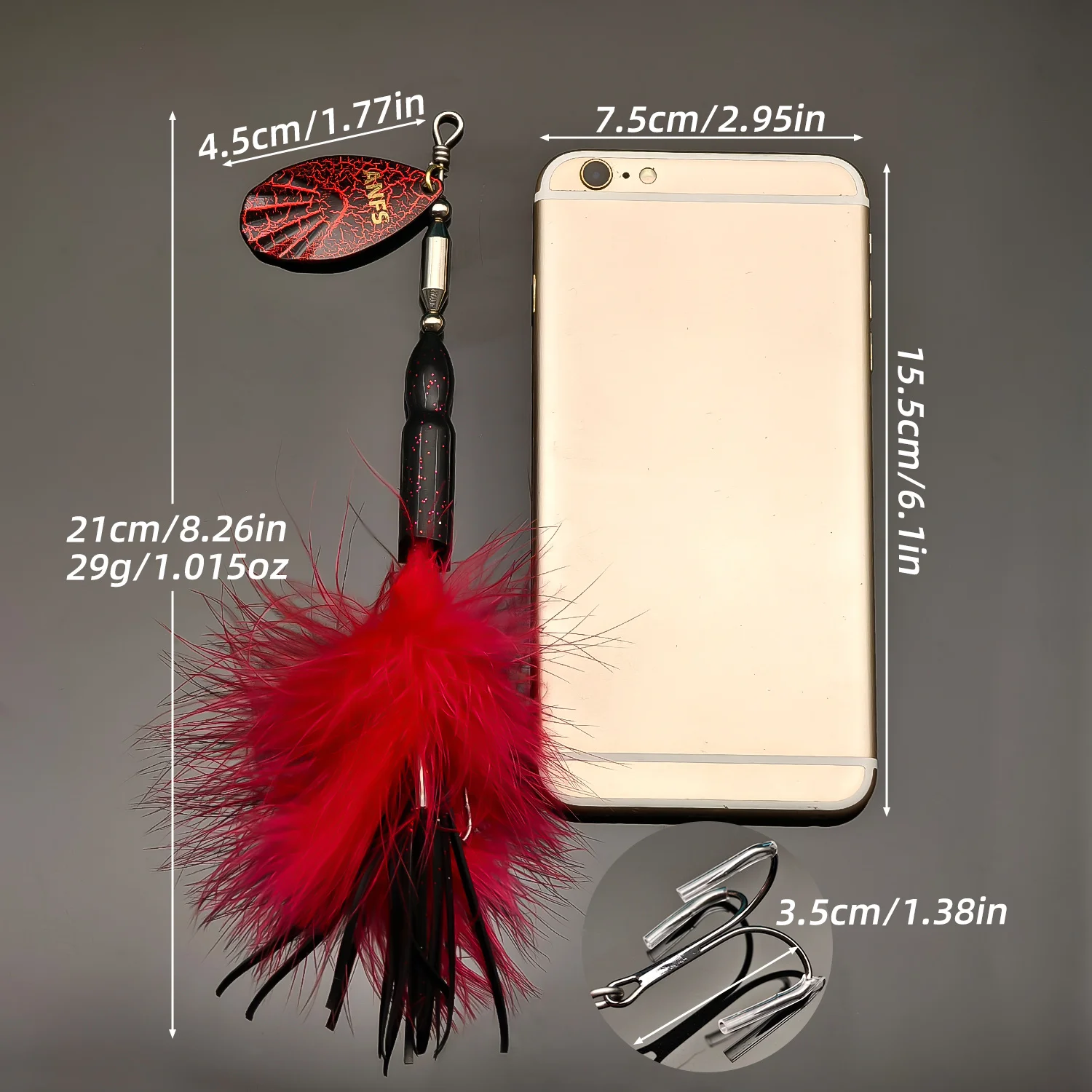 ANFS Cuchara de pesca de cobre con pluma para lucio — señuelo almizcle - imagen 2