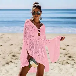 Vestido de playa de verano con cuello en V y protección solar