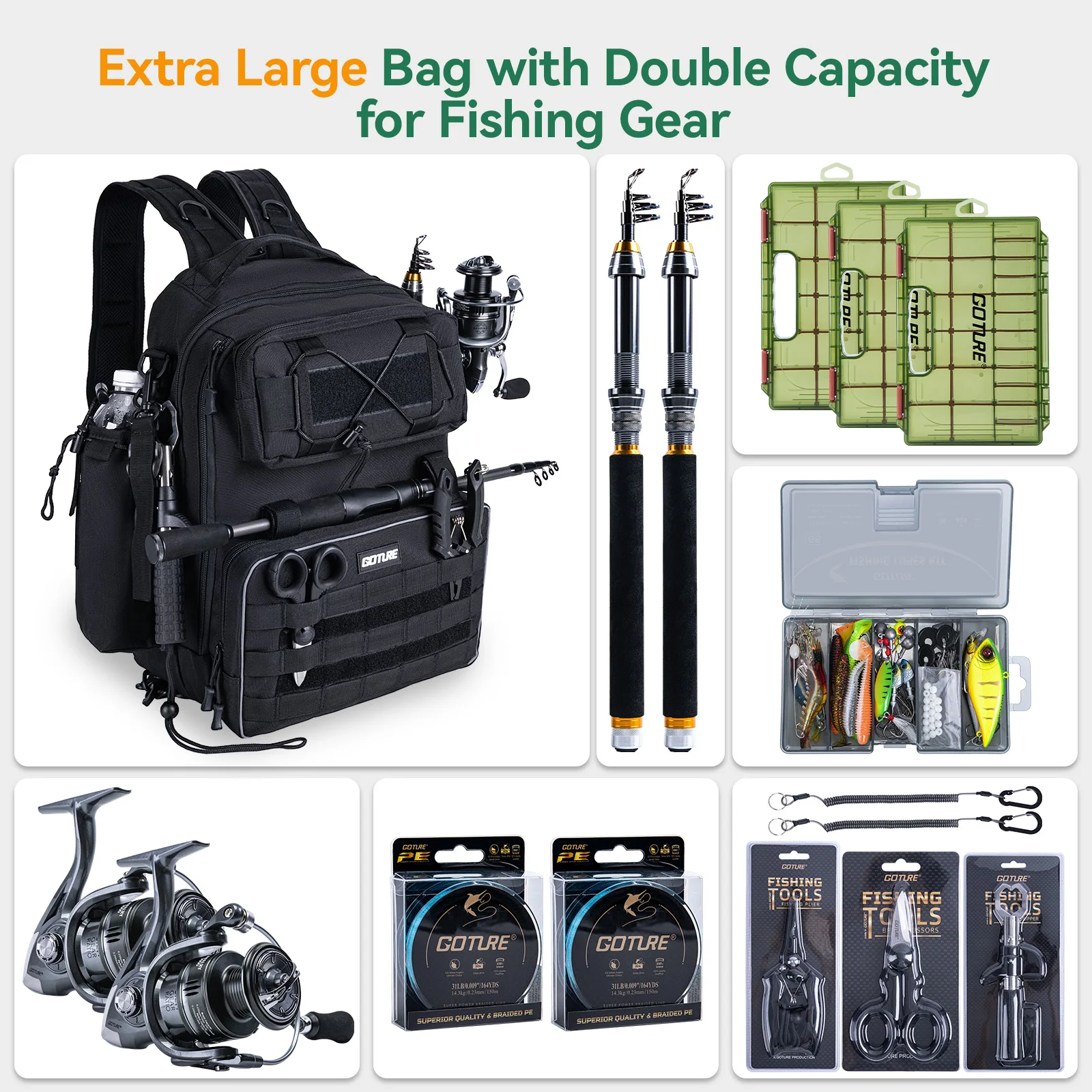 Goture Mochila de pesca para exteriores con equipo de cañas y señuelos - imagen 4