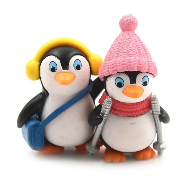 Juego de mini figuras de pingüinos de invierno en estilo resina