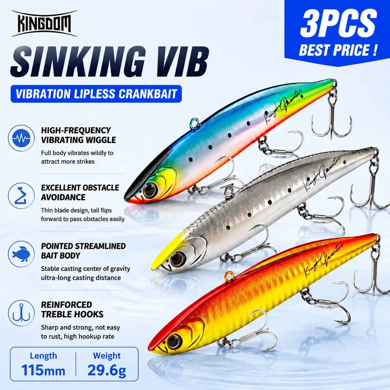 Kingdom VIB crankbait sin labio vibratorio para lubina y lucio - imagen 2