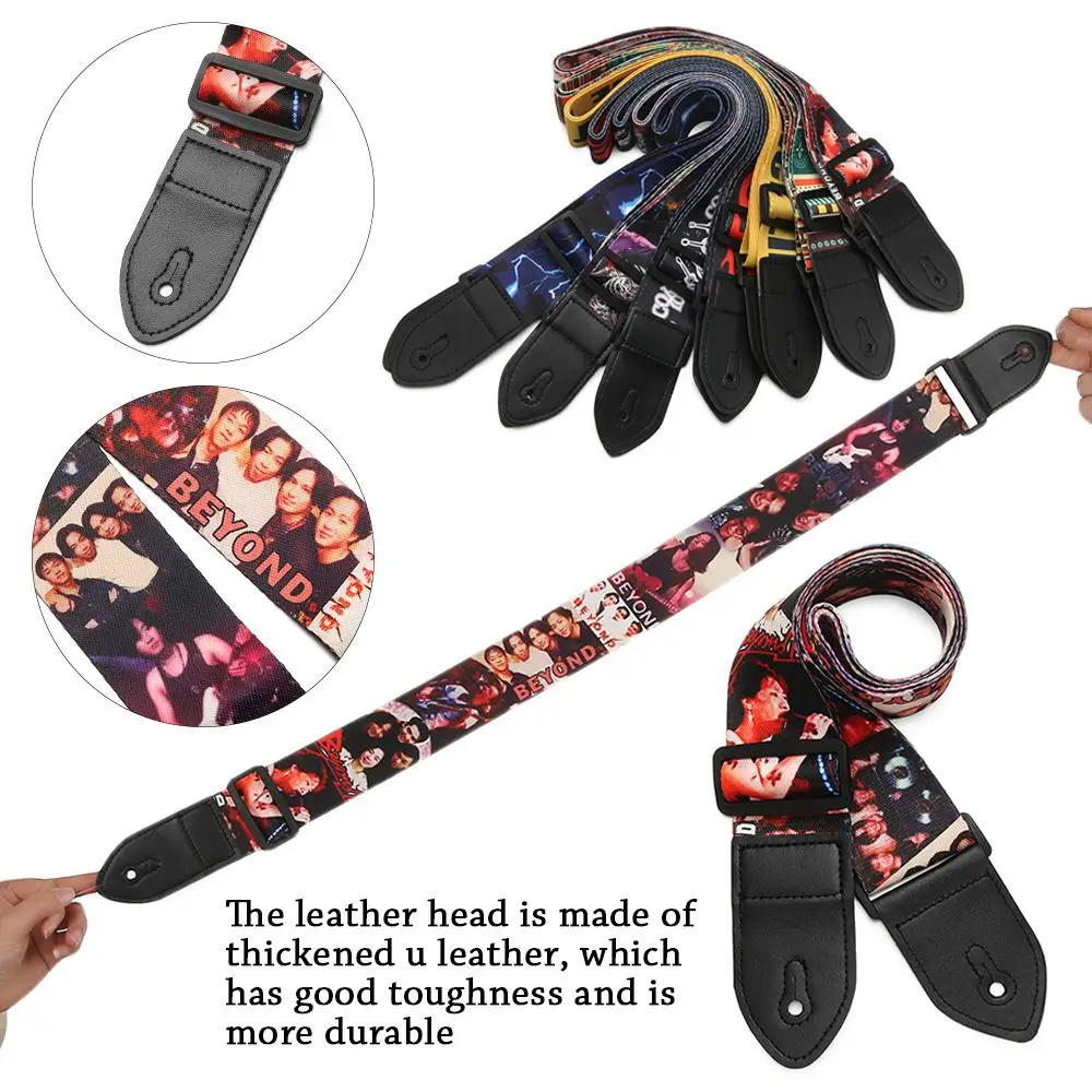 Correa de guitarra de nailon ajustable con extremos PU, multicolor - imagen 5