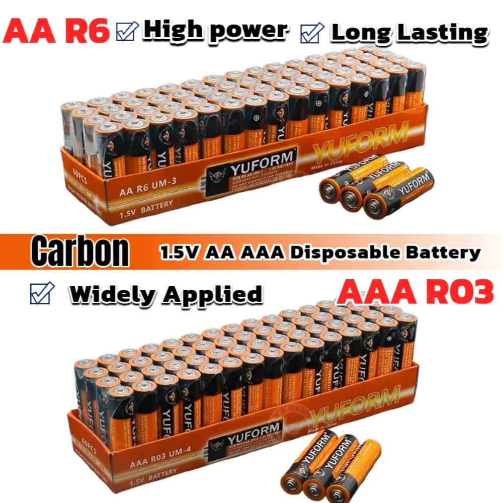 Pilas de zinc y carbono AA y AAA de 1,5 V, paquete de 40