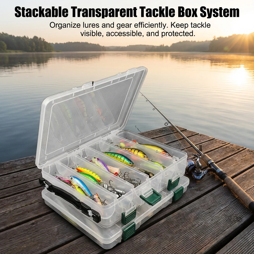 Caja de pesca doble capa con asa y organizador para señuelos - imagen 2