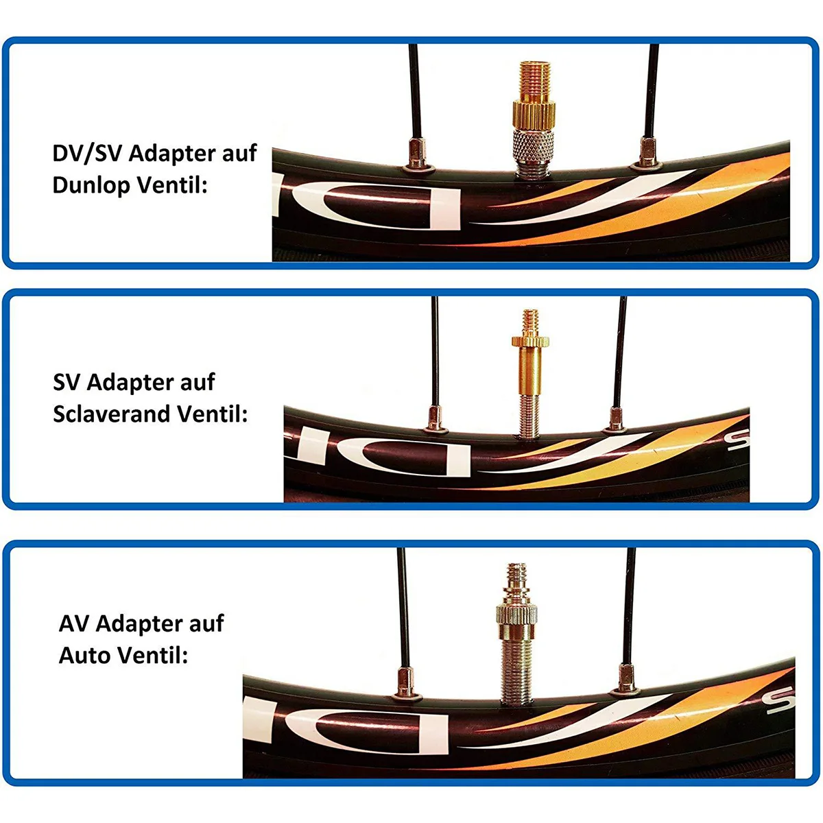 Kit adaptador válvula bicicleta cobre SV AV DV - imagen 5