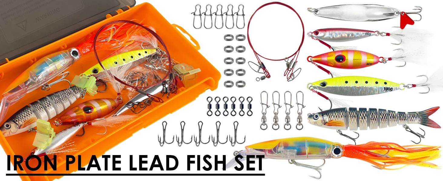 Kit con señuelos y accesorios para pesca marítima