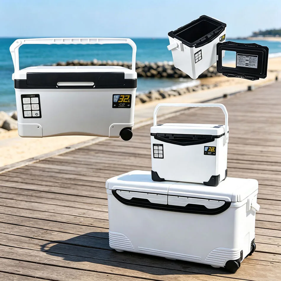 Caja térmica para pesca con válvula de drenaje
