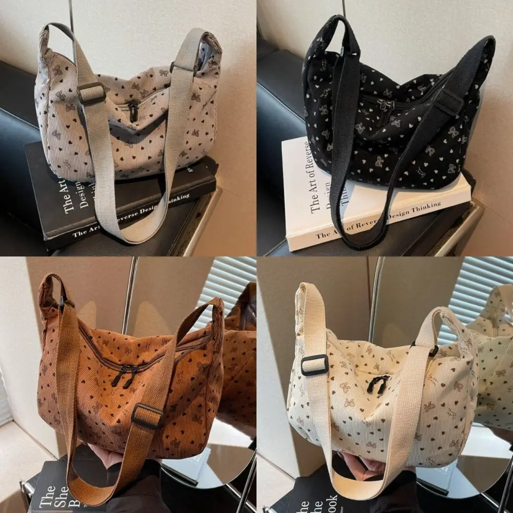 Bolso bandolera hobo de pana a rayas con cierre y lazo - imagen 5