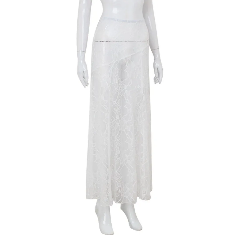 Vestido de playa de encaje liso transparente cintura baja corte A - imagen 4
