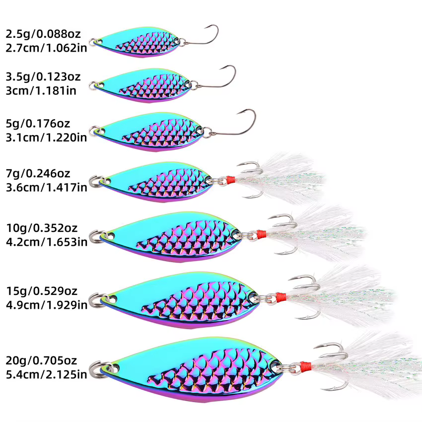 Señuelos Spoon Dorados y Plateados para Pesca - Kit Pesos - imagen 2