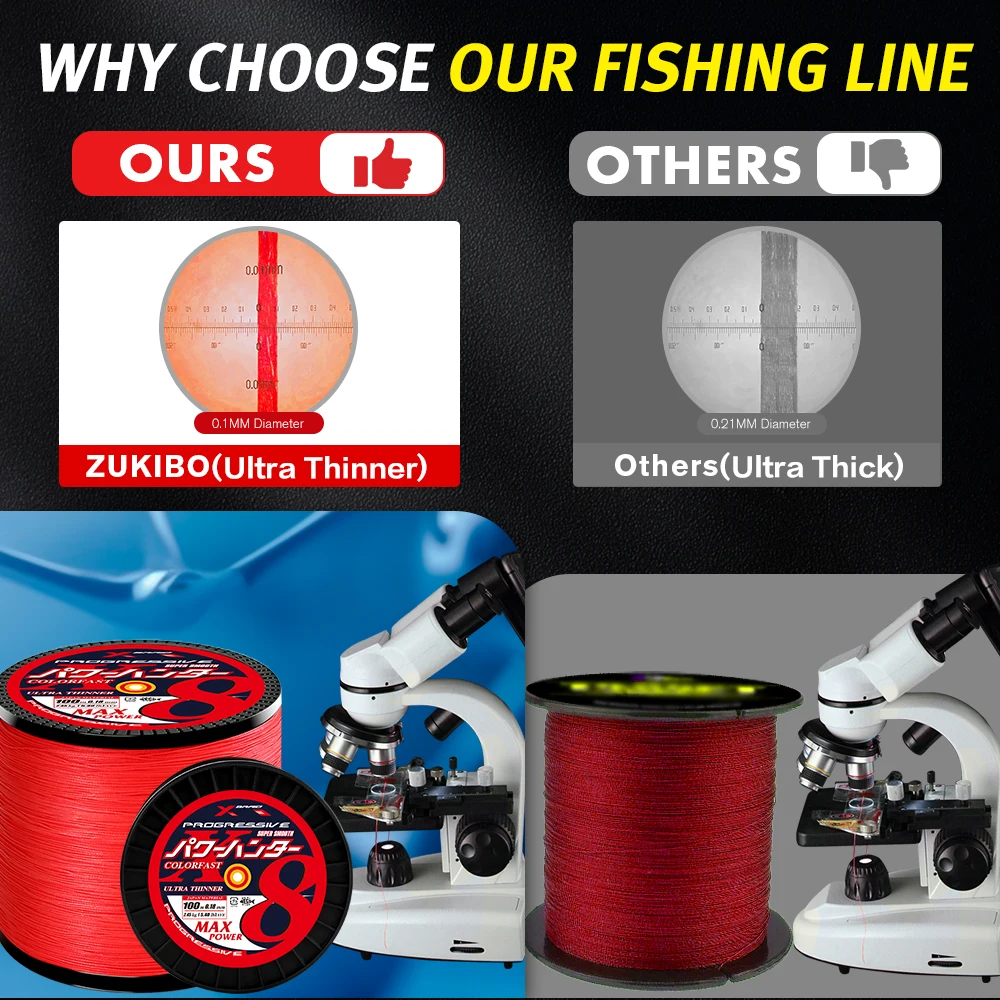 ZUKIBO Colorfast Hilo trenzado PE 4X para carpa de pesca deportiva