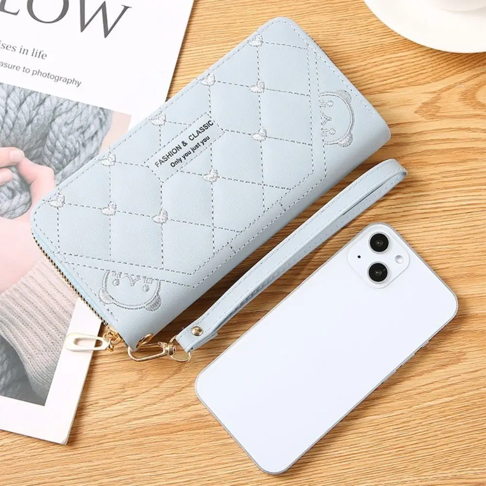 Cartera larga de cuero PU con cremallera y tarjetero bordado - imagen 3