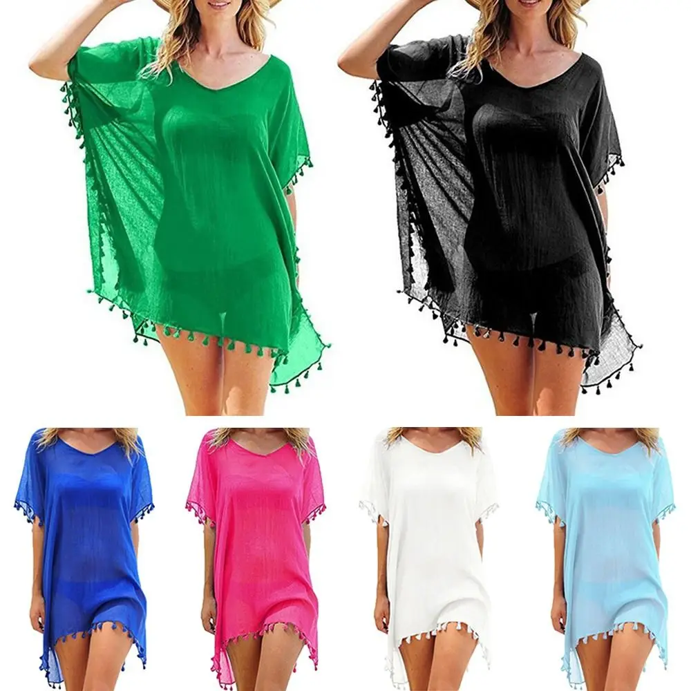 Vestido de playa holgado cuello en V con protección solar talla grande - imagen 4