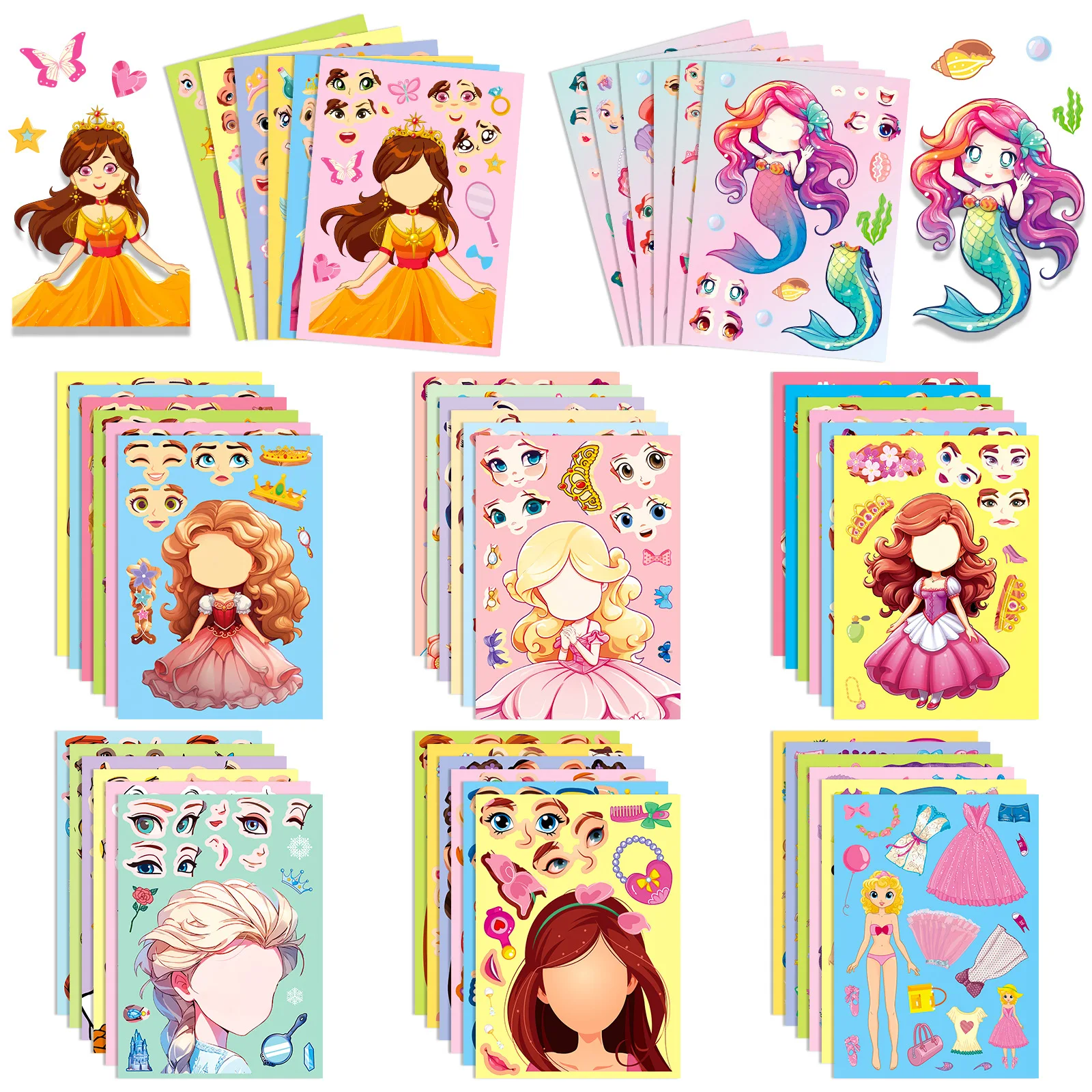 Pegatinas Puzzle DIY Princesas y Sirenas para Niños – 6 Folios Diversión Creativa