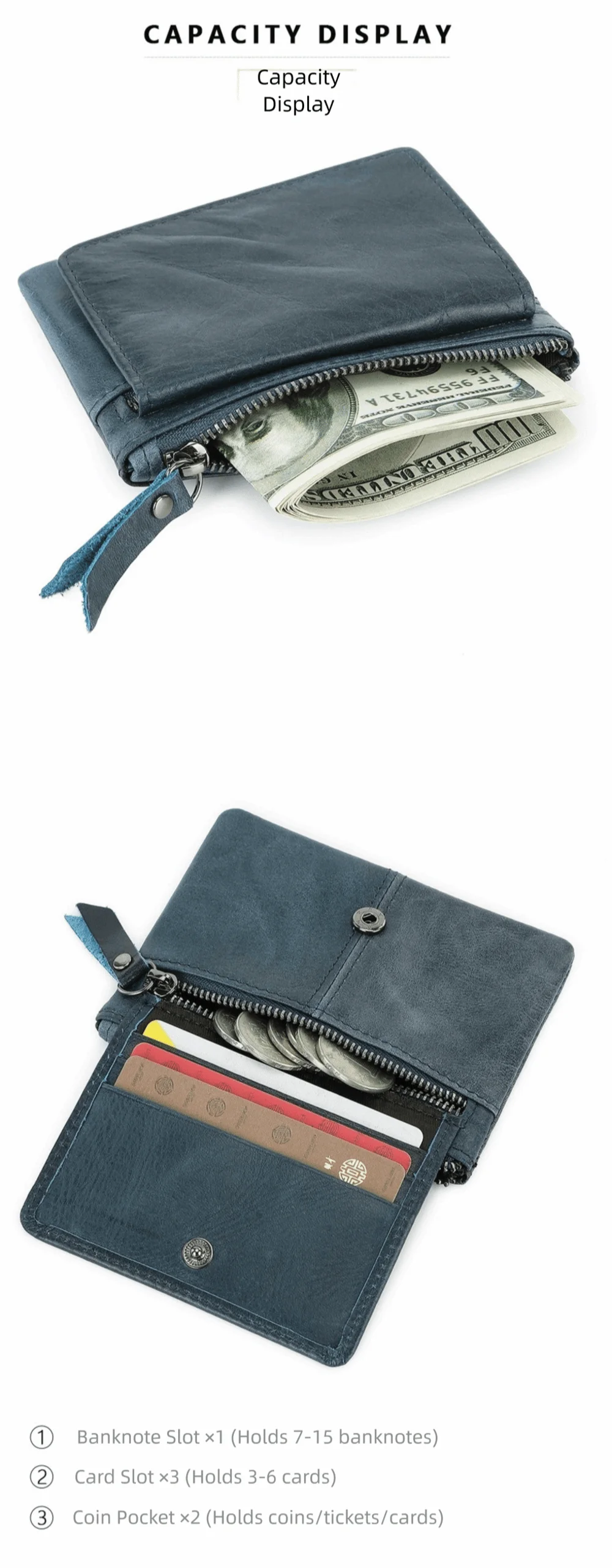 Cartera RFID corta de cuero genuino con protección y varias ranuras - imagen 2