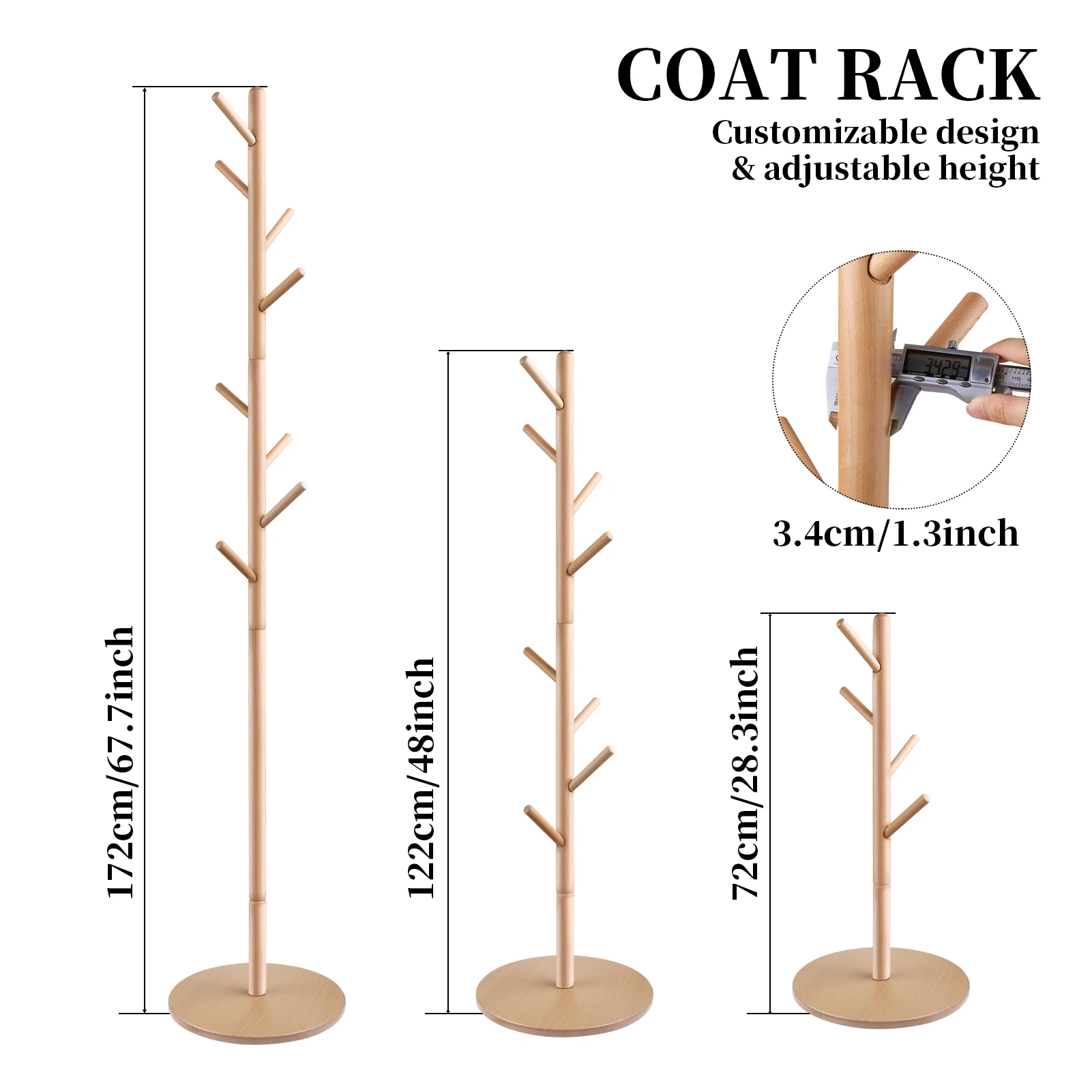Perchero de madera con forma de árbol y 8 ganchos