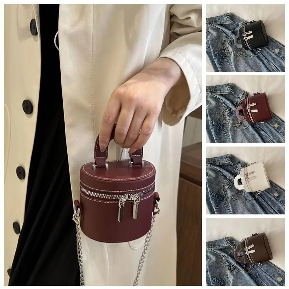 Bolso bandolera mini de cuero PU con cadena metálica y color sólido - imagen 3