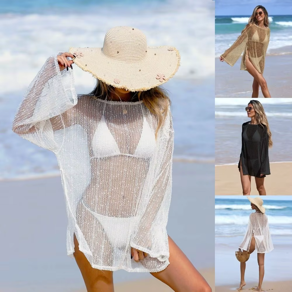 Vestido de playa bohemio transparente de punto transpirable para bikini - imagen 4