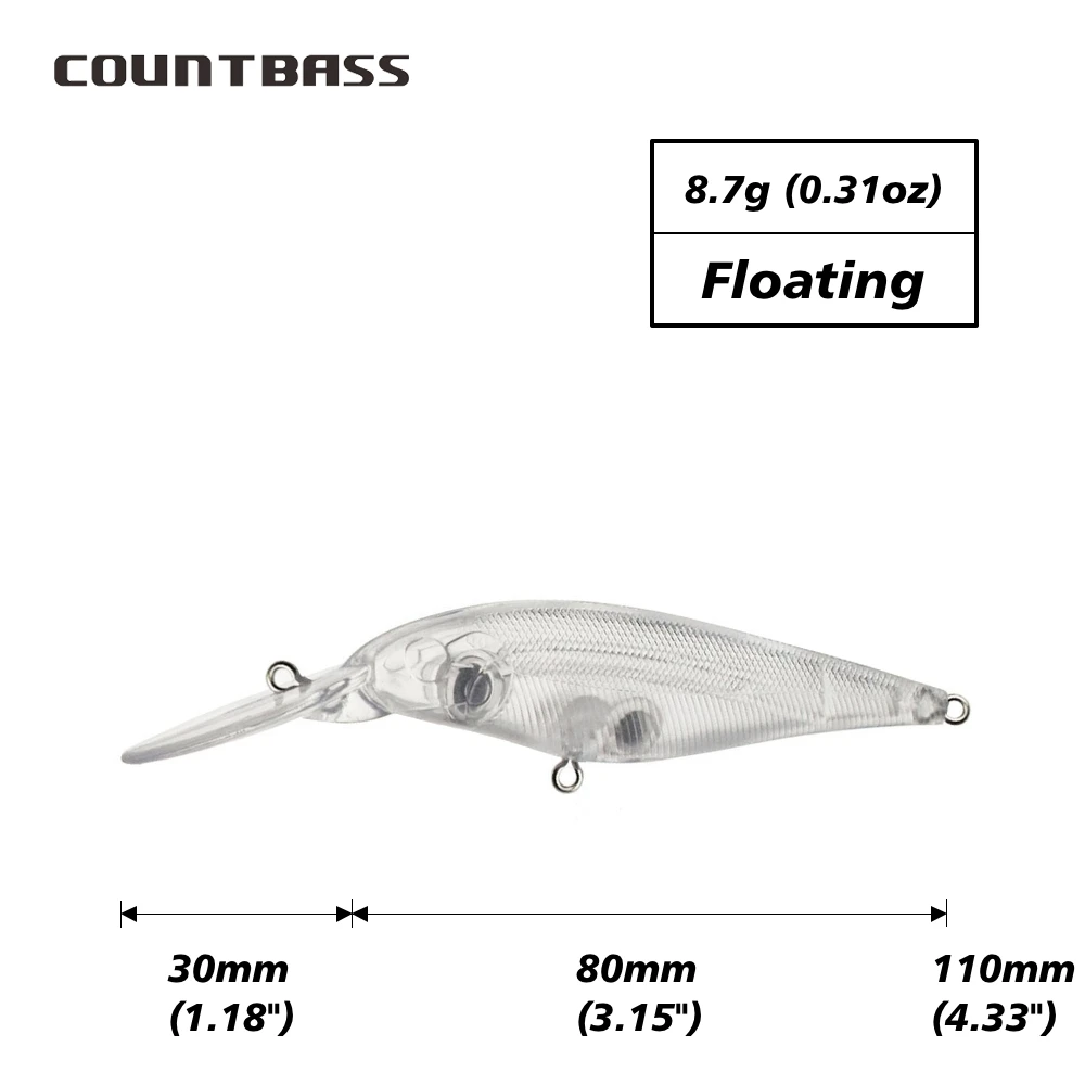 Señuelo flotante Countbass 80mm – Pezón flotante wobbler blanco sin pintar - imagen 4