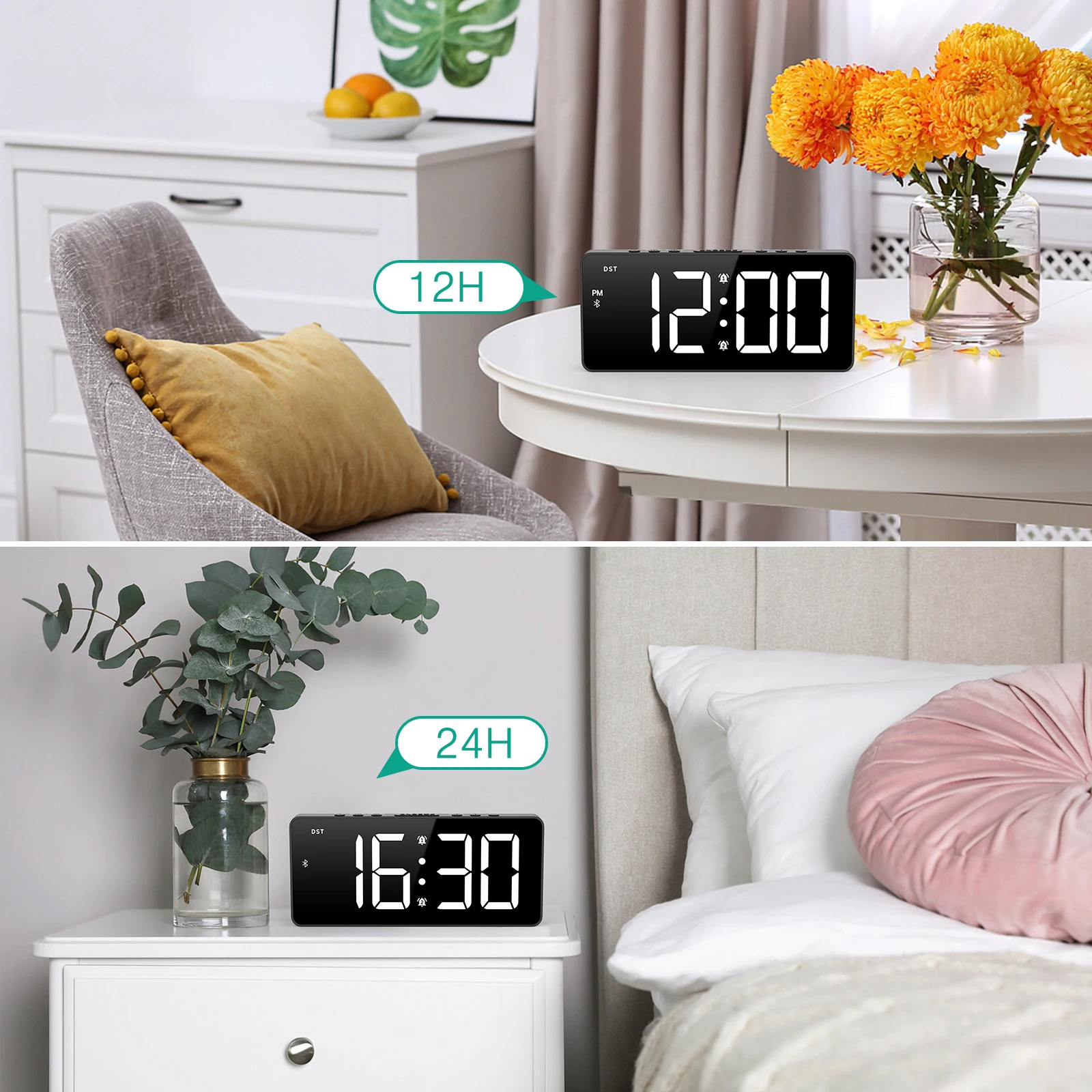 Reloj despertador digital ORIA LED 7" con Bluetooth y sincronización automática - imagen 4