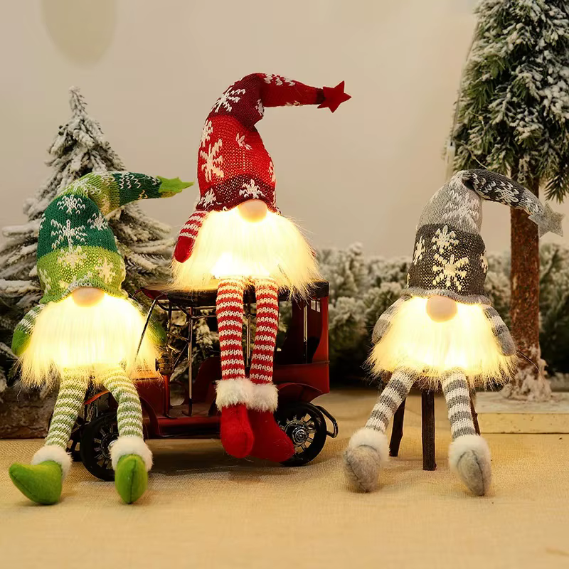 Gnomo navideño con luz LED – Adorno de felpa para el hogar, decoración
