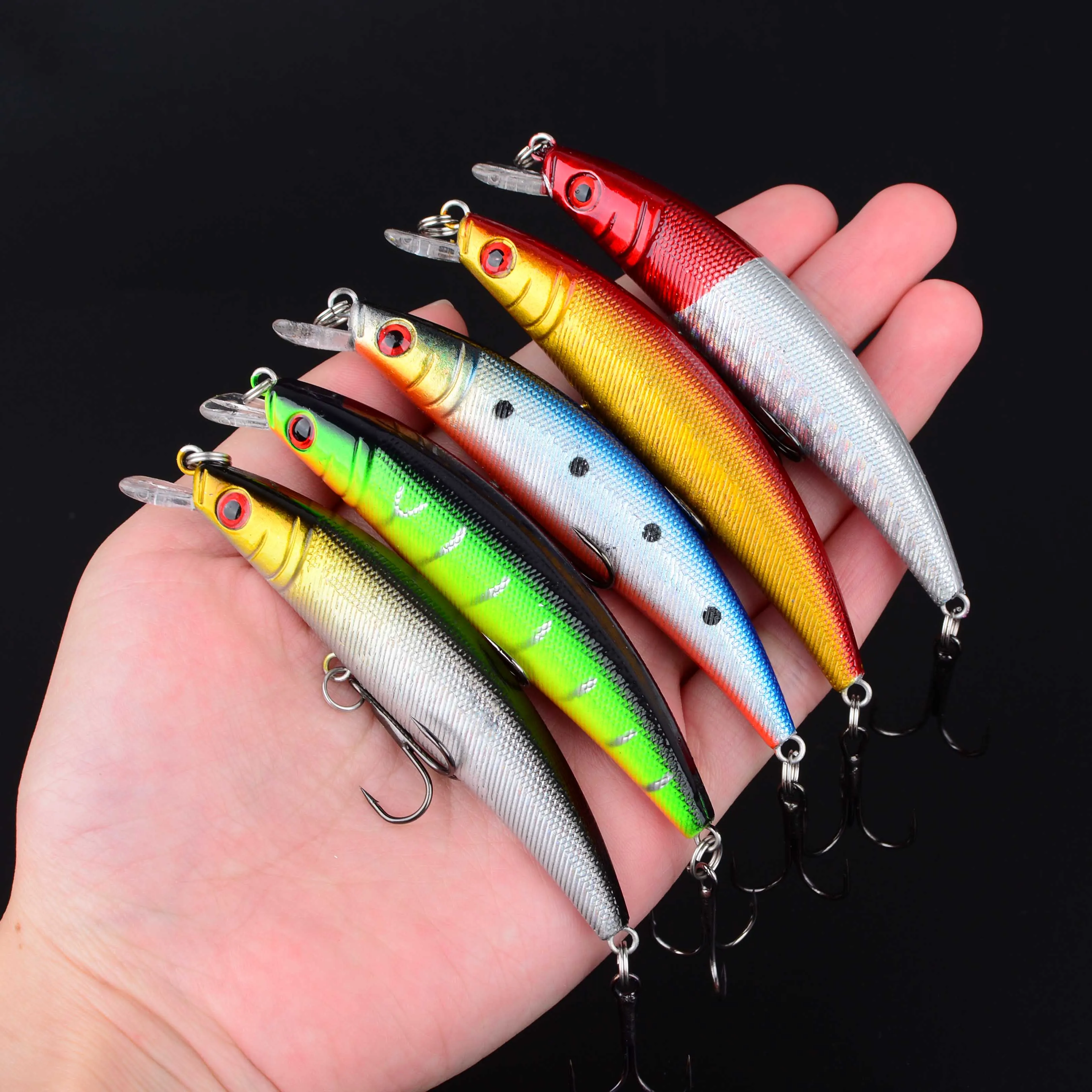 Crankbait flotante minnow con ojos 3D, cebo duro y anzuelos - imagen 2