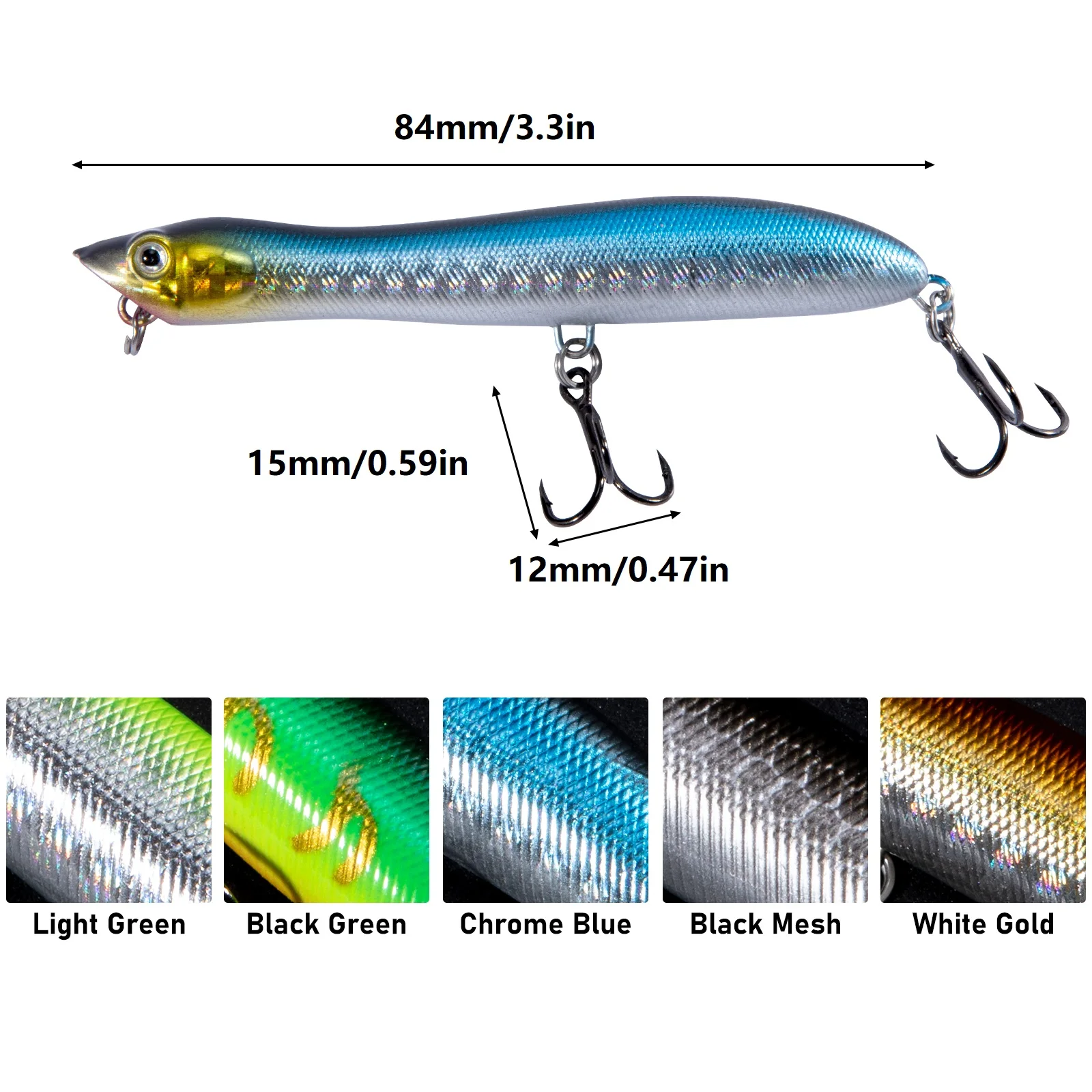 Set de cinco señuelos Stickbait en diferentes colores
