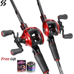Sougayilang Caña Baitcasting Carbono con Carrete 6.3:1 y Línea Trenzada