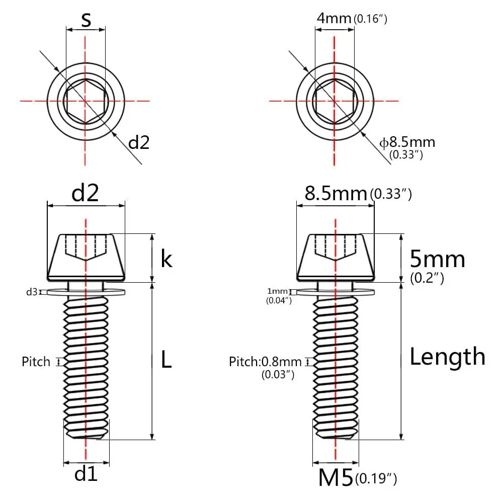 Tornillos allen de titanio M5 con arandela