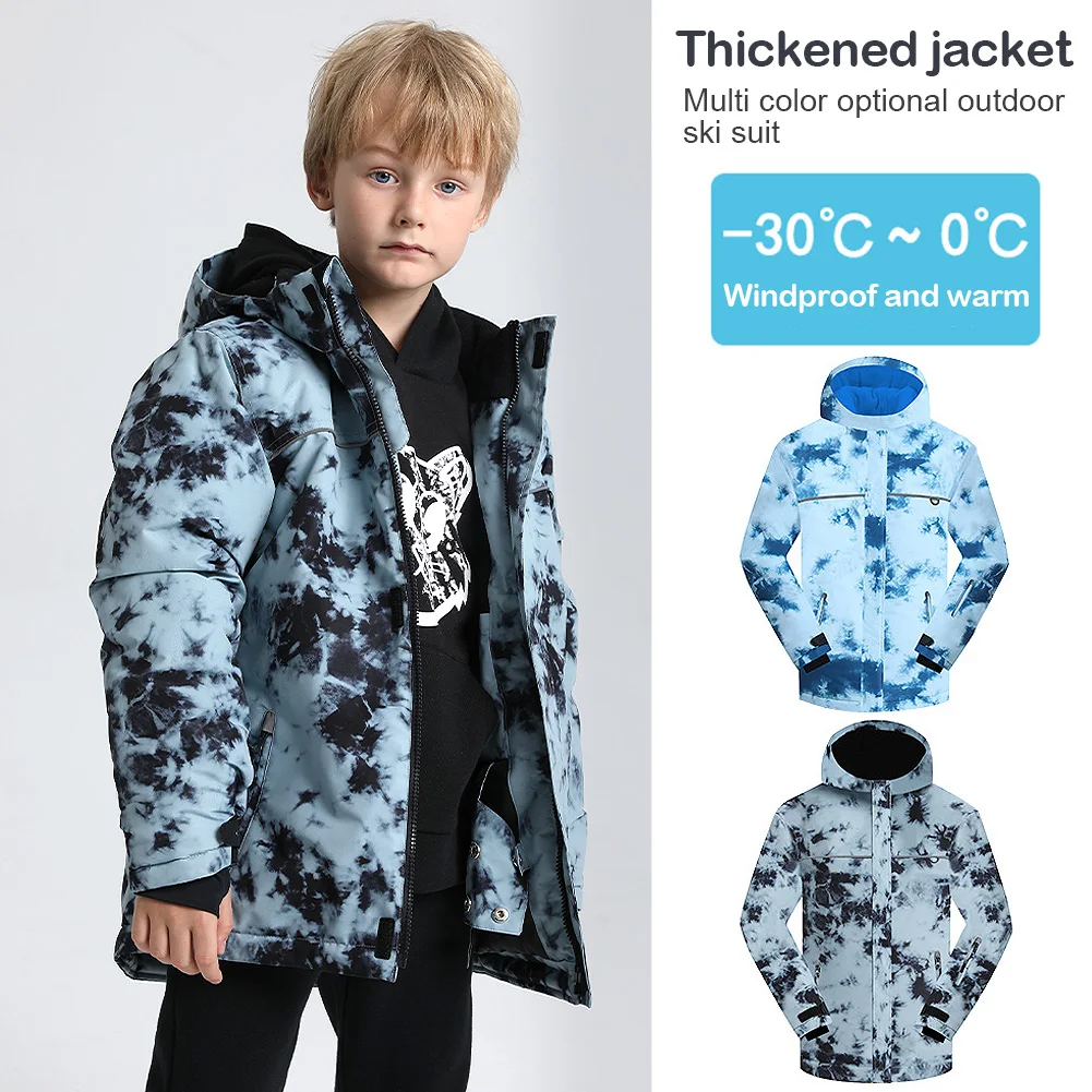 Chaqueta impermeable infantil de esquí cálida con capucha y cortaviento - imagen 5