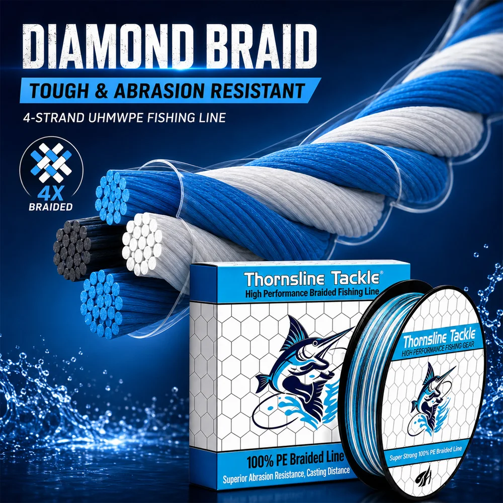Línea de pesca trenzada Thornsline PE camuflaje azul 4X, resistente - imagen 4