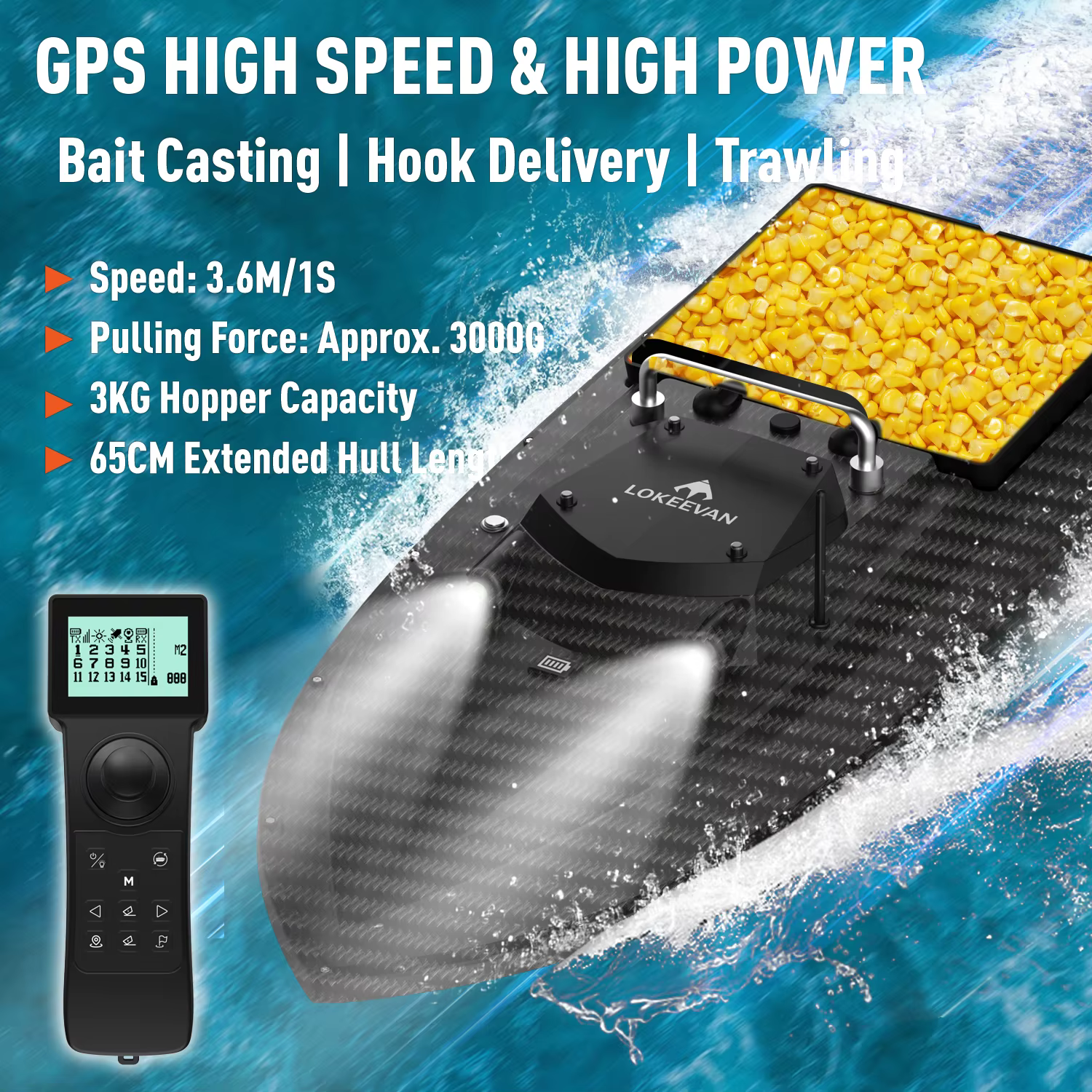 Barco cebador RC GPS D80B – Retorno automático y cebado - imagen 3