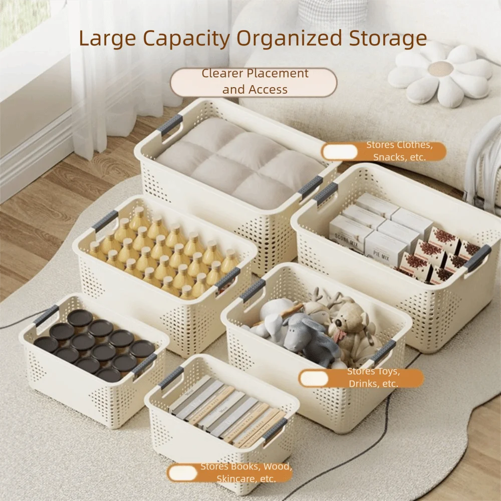 Cesta de almacenamiento apilable de plástico resistente hueca - imagen 3
