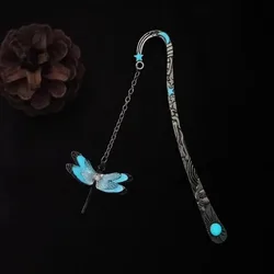 Marcapáginas metálico fluorescente con libélula y mariposa