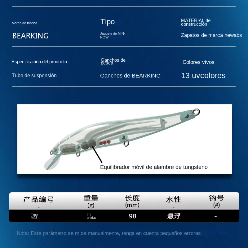 BEARKING Minnow 9,8cm 10g - Suspensión 2,1m Señuelo - imagen 2