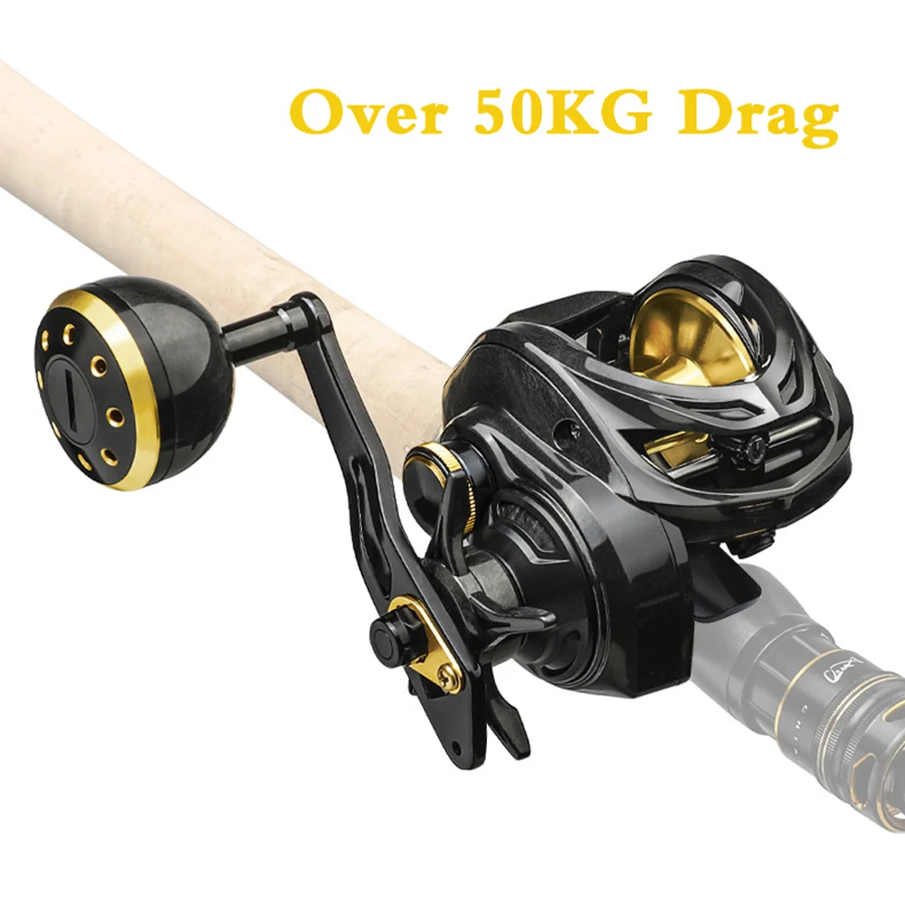 Vista frontal del carrete de pesca Baitcasting