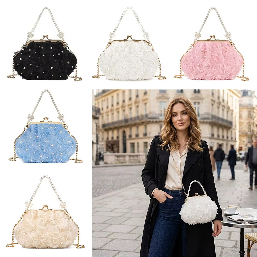 Bolso Concha Mujer con Cadena Perlas – Bandolera Noche Elegante - imagen 4