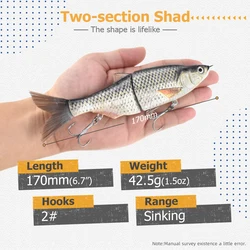 Señuelo Shad de Fibra, Forma de S, Cola Pieza Única, Hundimiento Lento