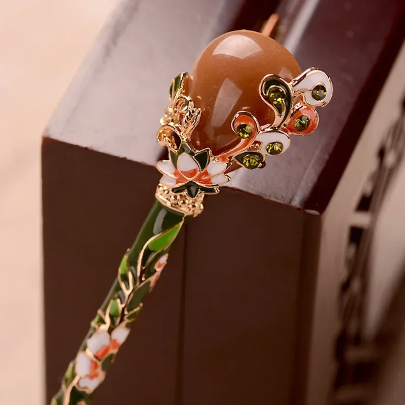Pasador pelo vintage jade imitación de aleación clásica elegante